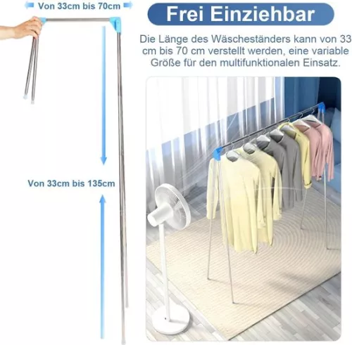 merkloos Clothes Rack Portable Clothes Stand Foldable Stable Small Clothes Rail to Take Along Lightweight Clothes Rack for Dancing Travel Camping Laundry Hiking Blue + 3 Space-Saving Hangers - Foldable Clothes Rack for Travel (6151000299247)