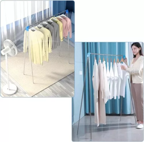 merkloos Clothes Rack Portable Clothes Stand Foldable Stable Small Clothes Rail to Take Along Lightweight Clothes Rack for Dancing Travel Camping Laundry Hiking Blue + 3 Space-Saving Hangers - Foldable Clothes Rack for Travel (6151000299247)