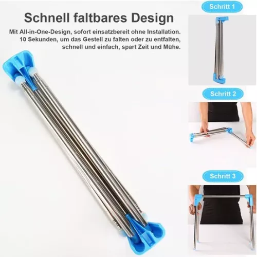 merkloos Clothes Rack Portable Clothes Stand Foldable Stable Small Clothes Rail to Take Along Lightweight Clothes Rack for Dancing Travel Camping Laundry Hiking Blue + 3 Space-Saving Hangers - Foldable Clothes Rack for Travel (6151000299247)