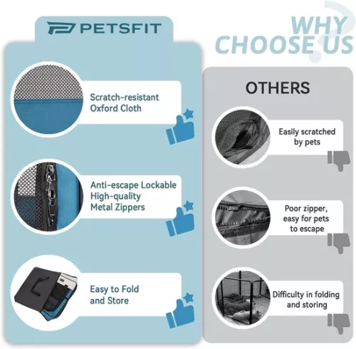 merkloos Foldable puppy pen - dog run for small animals - gray/blue - 92 x 84 x 53 cm (9502263584873)