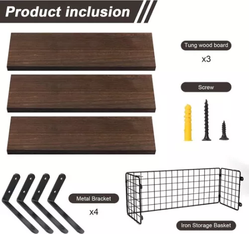 merkloos Wooden Wall Shelf - For Toilet & Kitchen - Floating - Vintage Decoration (8721085202388)