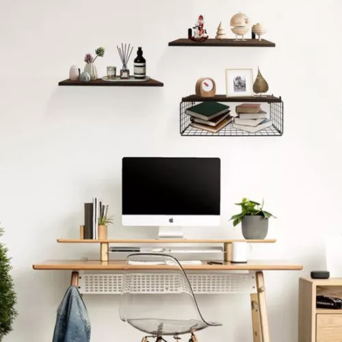 merkloos Wooden Wall Shelf - For Toilet & Kitchen - Floating - Vintage Decoration (8721085202388)