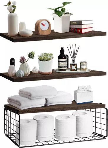 merkloos Wooden Wall Shelf - For Toilet & Kitchen - Floating - Vintage Decoration (8721085202388)