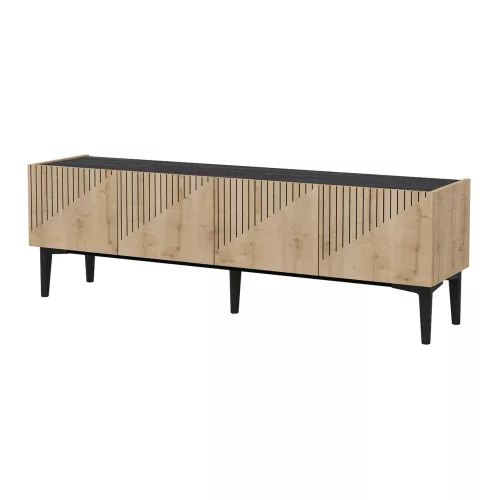 TV Unit Arend - TV Cabinet - 45x154x37 cm - Marble Black and Oak colour - Chipboard - Plastic - Decorative Design