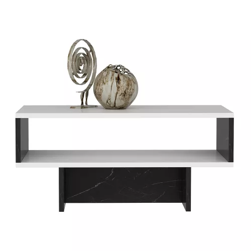 Coffee Table Mert - 36.4x80x45 cm - White and Marble Black - Modern Design - Chipboard 