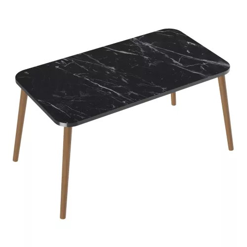 Coffee Table Coby - 41x90x50cm - Marble Black and Wood-Colored - Chipboard and Wood - Stylish Design