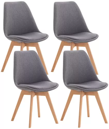 In And OutdoorMatch Luxury Chair Sharon - Grey - Beechwood - Modern Design - Backrest - Set of 4 - For Kitchen and Bar - Upholstered Seating