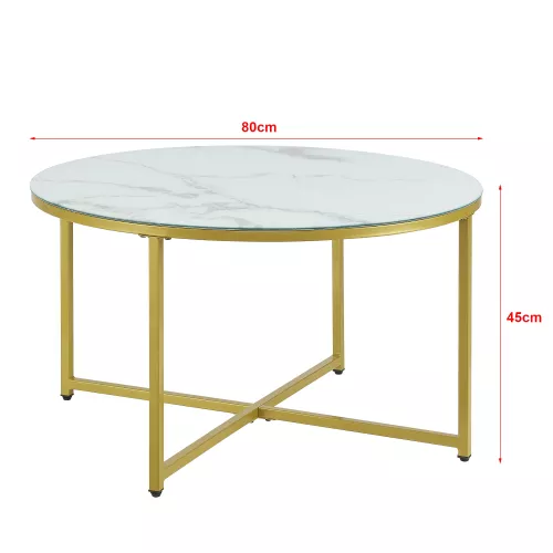 In And OutdoorMatch In And OutdoorMatch Coffee Table Marcelle - 45xØ80 cm - Marble Look White and Gold - Steel and Chipboard - Modern Design (69509)