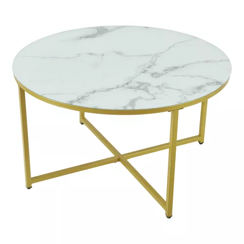 In And OutdoorMatch In And OutdoorMatch Coffee Table Marcelle - 45xØ80 cm - Marble Look White and Gold - Steel and Chipboard - Modern Design (69509)