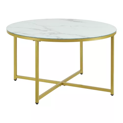 In And OutdoorMatch In And OutdoorMatch Coffee Table Marcelle - 45xØ80 cm - Marble Look White and Gold - Steel and Chipboard - Modern Design (69509)