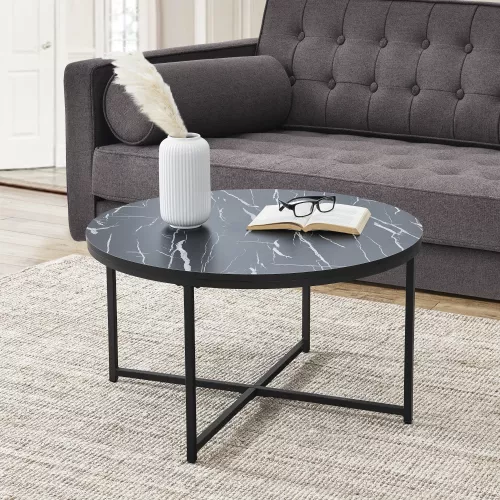 In And OutdoorMatch In And OutdoorMatch Coffee Table Jan - 45xØ80 cm - Marble Look Black - Steel and Chipboard - Modern Design (69510)