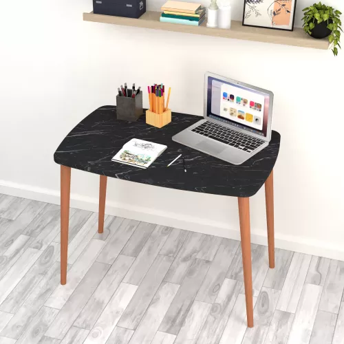 In And OutdoorMatch In And OutdoorMatch Bureau Zeno - Laptoptafel - 70x90x60 cm - Marmer Zwart en Houtkleurig - Spaanplaat en Beukenhout - Stijlvol Design (69858)