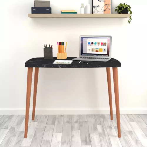 In And OutdoorMatch In And OutdoorMatch Bureau Zeno - Laptoptafel - 70x90x60 cm - Marmer Zwart en Houtkleurig - Spaanplaat en Beukenhout - Stijlvol Design (69858)