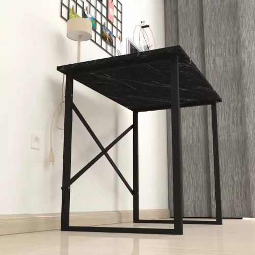 In And OutdoorMatch In And OutdoorMatch Bureau Mason - 75x90x60 cm - Marmer Zwart - Spaanplaat en Metaal - Stabiel Stalen Frame - Modern Design (69862)