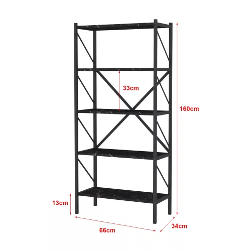 In And OutdoorMatch In And OutdoorMatch Bookcase Shelf Leonard - 160x66x34cm - Marble Black and Anthracite - Chipboard and Metal - With Shelves - Modern Design (69868)
