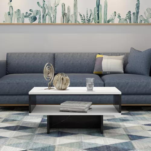 In And OutdoorMatch In And OutdoorMatch Coffee Table Berlo - 36.4x80x45 cm - White and Marble Black - Modern Design - Chipboard  (70008)