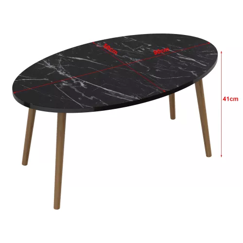 In And OutdoorMatch In And OutdoorMatch Stylish Coffee Table Oval Fabia - 41x90x50cm - Marble Black and Wood-colored - Eyecatcher - Decorative Table - Chipboard and Wood (70194)
