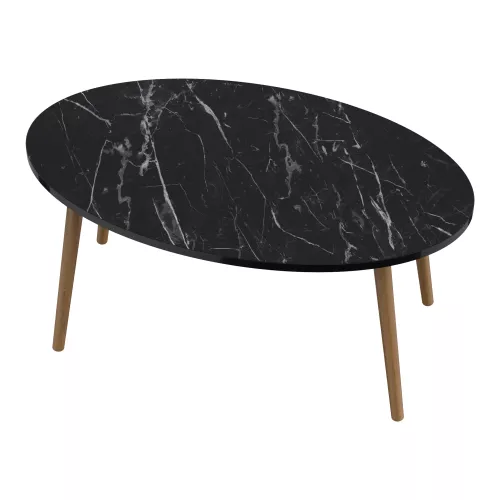 In And OutdoorMatch In And OutdoorMatch Stylish Coffee Table Oval Fabia - 41x90x50cm - Marble Black and Wood-colored - Eyecatcher - Decorative Table - Chipboard and Wood (70194)