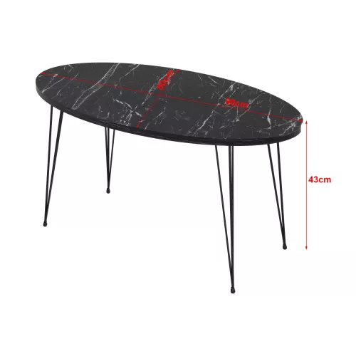In And OutdoorMatch In And OutdoorMatch Coffee Table Oval Peter - 43x90x50 cm - Marble Black and Black - Easy to assemble - Functional - Stylish (70212)