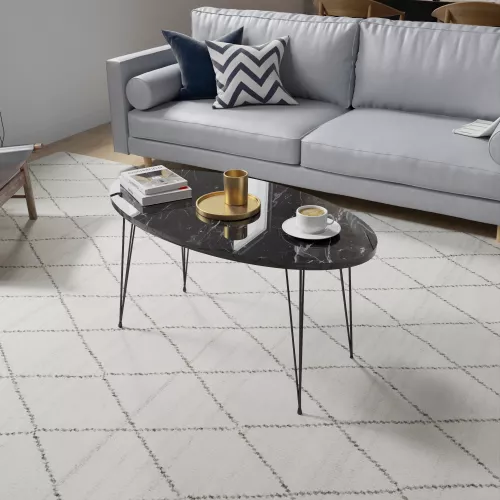 In And OutdoorMatch In And OutdoorMatch Coffee Table Oval Peter - 43x90x50 cm - Marble Black and Black - Easy to assemble - Functional - Stylish (70212)