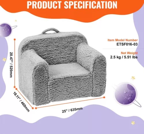 merkloos children's sofa children's sofa 460 x 635 x 520 mm children's sofa children's room soft sofa, play sofa cozy corner for 1 child, children's armchair children's furniture children's chair gray sleeping chairs 20 kg 25D sponge (6097709217291)