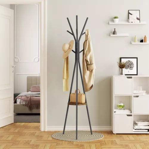 KAMYRA Kamyra® Standing Coat Rack - Coat Rack with 9 Hooks - Living Room, Hallway, Bedroom - Black - 45.5 x 45.5 x 180 cm (6095510541598)