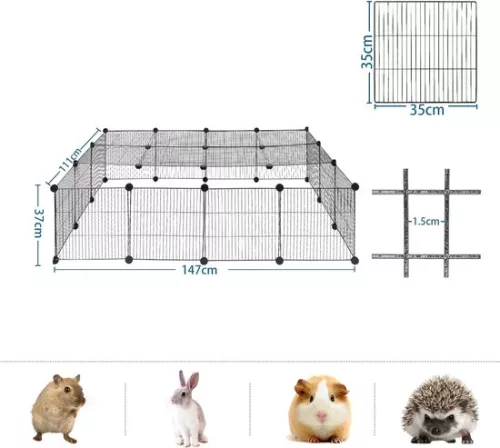 KAMYRA Indoor Puppy Run / Rabbit Run - Run for Dogs, Cats & Rabbits - Cat Run - Plastic & Metal - 147x111x37 cm - Black (6095524084050)