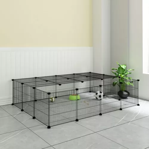 KAMYRA Indoor Puppy Run / Rabbit Run - Run for Dogs, Cats & Rabbits - Cat Run - Plastic & Metal - 147x111x37 cm - Black (6095524084050)