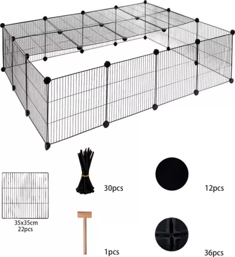 KAMYRA Indoor Puppy Run / Rabbit Run - Run for Dogs, Cats & Rabbits - Cat Run - Plastic & Metal - 147x111x37 cm - Black (6095524084050)