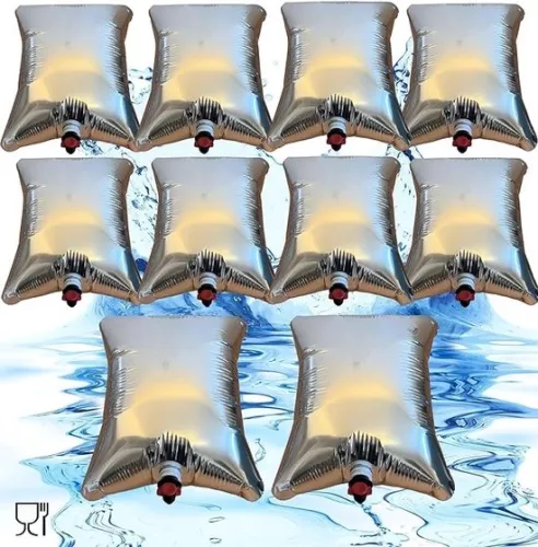 Water bag, 10 x 15 L, foldable, for emergencies, water jerry can, light-proof composite film, water bag, with tap for emergency water, for hiking, camping, storing drinking water