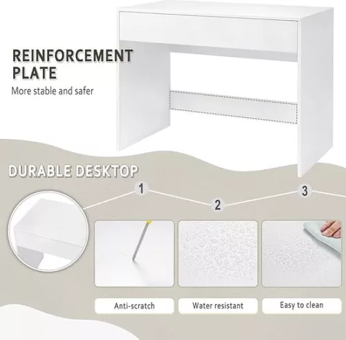 unbranded 100 cm desk with drawer, suitable as computer desk, dressing table or work table for home or small office. Colour: white. (5487569821706)