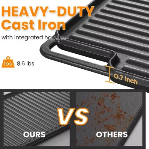 merkloos Grill pan for induction hobs and gas hobs - Teppanyaki plate with side handles - 459 x 259 x 17 cm - Cast iron - 1 pack (8785304461499)