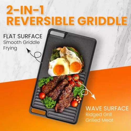 merkloos Grill pan for induction hobs and gas hobs - Teppanyaki plate with side handles - 459 x 259 x 17 cm - Cast iron - 1 pack (8785304461499)