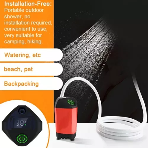 Senza Marchio Camping Shower Kit Rechargeable - Electric Beach Shower - Outdoor Shower Pump with Smart Digital Display - Shower Head Nozzle for Camping - Outdoor Shower - Hiking, Travel, Washing - Red (6150645314308)