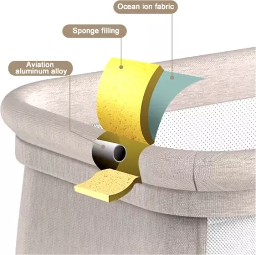 J&R Babybed - Electric baby bed - Cradle - Baby bed - Crib - Bluetooth - Movable - Portable - Mosquito net - Brown/Khaki