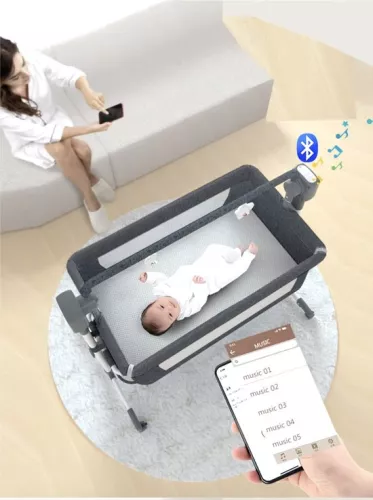 merkloos J&R Babybed - Electric baby bed - Cradle - Baby bed - Crib - Bluetooth - Movable - Portable - Mosquito net - Brown/Khaki (8721246191360)