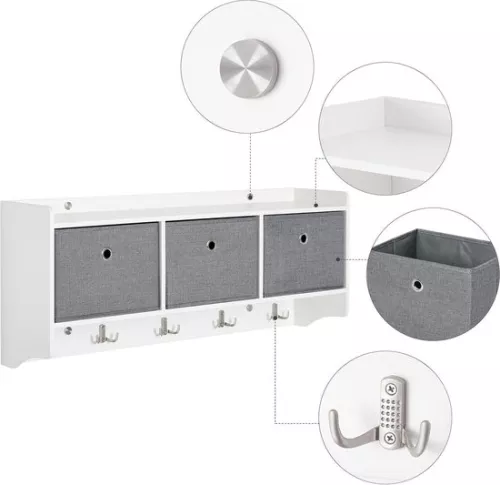 merkloos Coat Rack Shelf Storage Unit Wall Mounted Baskets Hooks Wooden Modern Style Hall Living Room W98 x H40 x D22 cm White Coat Rack (9504666288464)