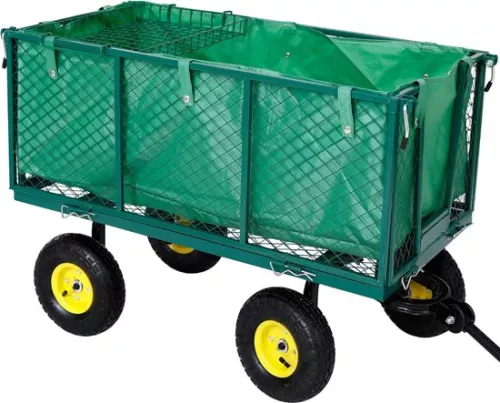 GUTEC Foldable Wheelbarrow Pneumatic Tires - Heavy Wheelbarrows With Push Bar 550kg Load Capacity - Garden Cart Washable Tarpaulin + Storage Rack (8721022262185)