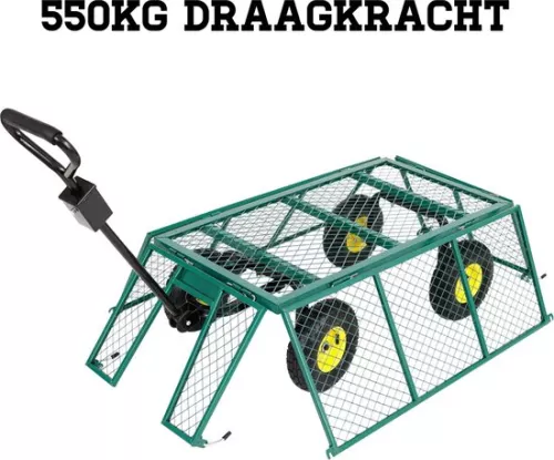 GUTEC Foldable Wheelbarrow Pneumatic Tires - Heavy Wheelbarrows With Push Bar 550kg Load Capacity - Garden Cart Washable Tarpaulin + Storage Rack (8721022262185)