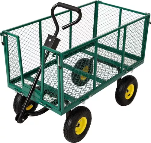 GUTEC Foldable Wheelbarrow Pneumatic Tires - Heavy Wheelbarrows With Push Bar 550kg Load Capacity - Garden Cart Washable Tarpaulin + Storage Rack (8721022262185)