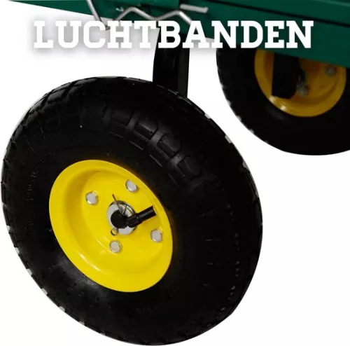 GUTEC Foldable Wheelbarrow Pneumatic Tires - Heavy Wheelbarrows With Push Bar 550kg Load Capacity - Garden Cart Washable Tarpaulin + Storage Rack (8721022262185)