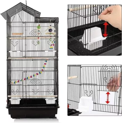 merkloos Parrot Cage - Parakeet Cage - Large Indoor Bird Cage - Aviary - Bird Toys - Including Accessories - Bird Cages - Black (8721184113608)
