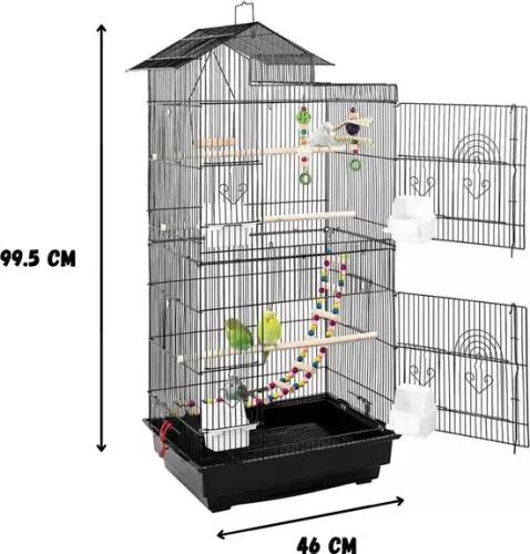 merkloos Parrot Cage - Parakeet Cage - Large Indoor Bird Cage - Aviary - Bird Toys - Including Accessories - Bird Cages - Black (8721184113608)