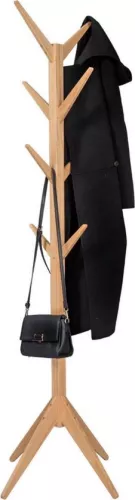 Dripio Wooden coat rack - standing model - classic & sturdy - with 8 hooks - natural beige finish - 180 cm high (8721041507656)