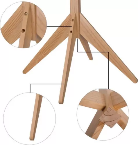 Dripio Wooden coat rack - standing model - classic & sturdy - with 8 hooks - natural beige finish - 180 cm high (8721041507656)