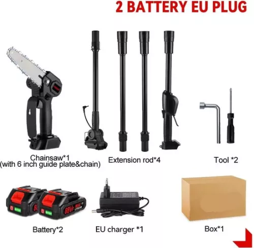 merkloos Telescopic Chainsaw - Mini Chainsaw - Electric Pruning Shears - Telescopic Chainsaw Battery - 3500W - Adjustable Height - Portable Garden Tools - 2 Battery EU Plug (8721297947305)