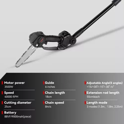 merkloos Telescopic Chainsaw - Mini Chainsaw - Electric Pruning Shears - Telescopic Chainsaw Battery - 3500W - Adjustable Height - Portable Garden Tools - 2 Battery EU Plug (8721297947305)